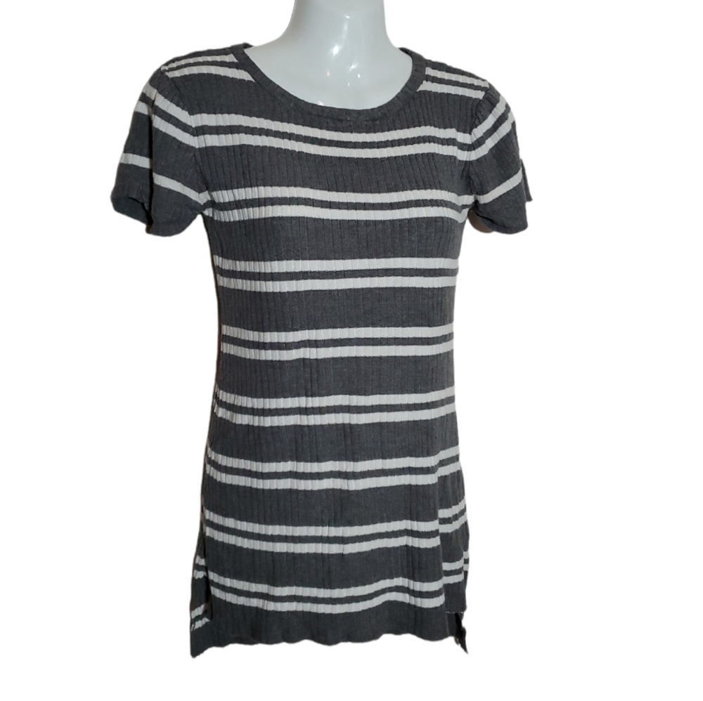 Striped ribbed long t-shirt